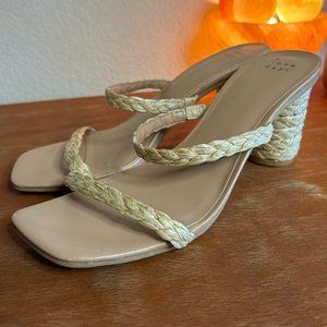A New Day Braided Raffia Whicker Jute Chunky Square Toe Sandals Heels Size 9 ..